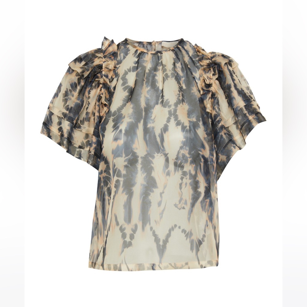 Ulla Johnson Annemarie Flutter Blouse in Fossil (Size 4)